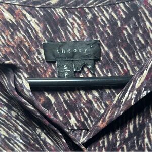 Theory Silk Sheer Button Down Abstract Print Blouse Size S | Minimalist Workwear
